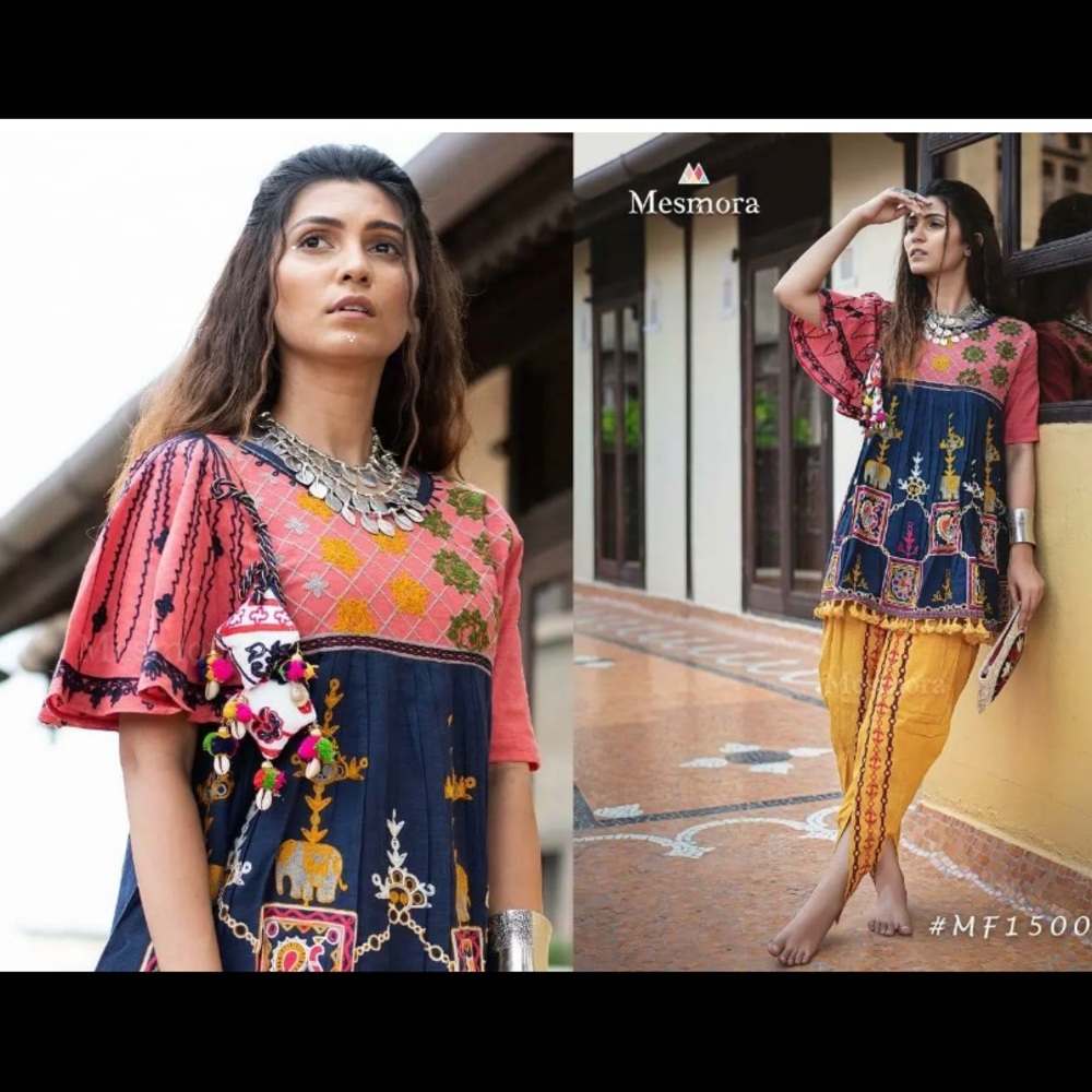 Women Dhoti styles Kediya embroidery tulip set